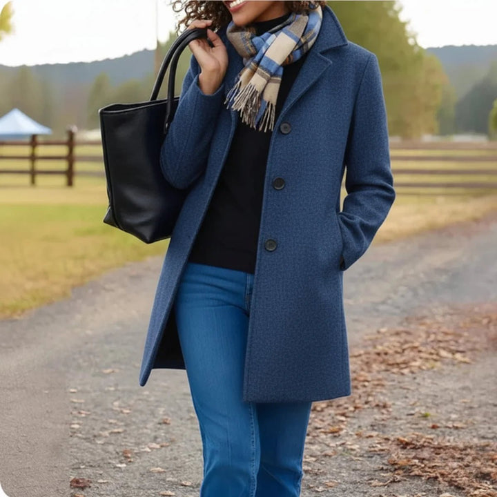 Women's Classic Mid-Length Wool-Blend Coat with Button Front