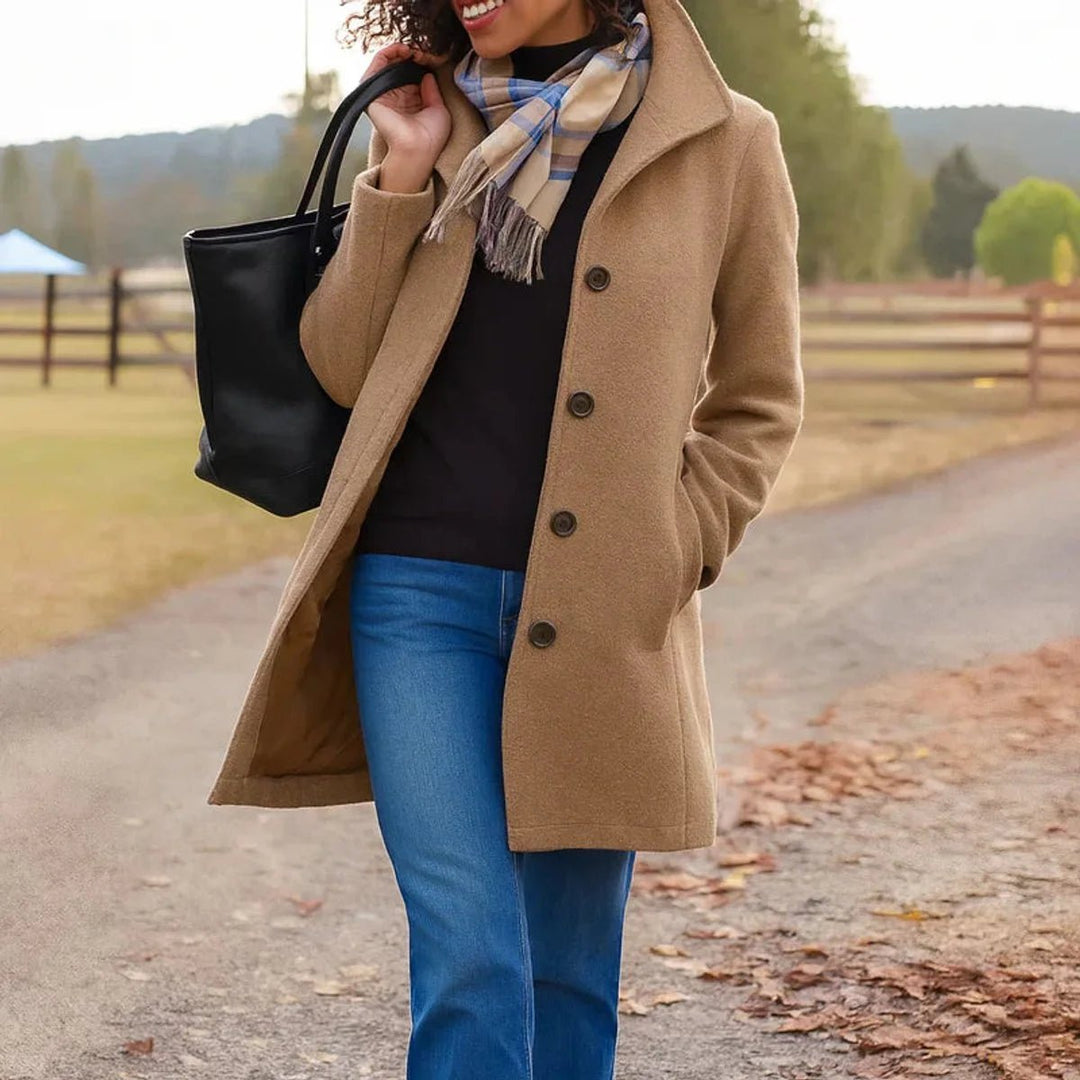 Women's Classic Mid-Length Wool-Blend Coat with Button Front