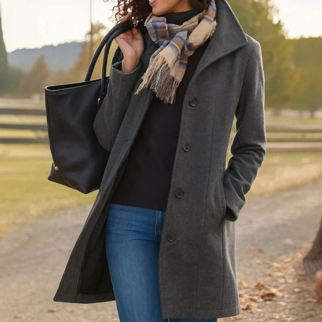 Women's Classic Mid-Length Wool-Blend Coat with Button Front