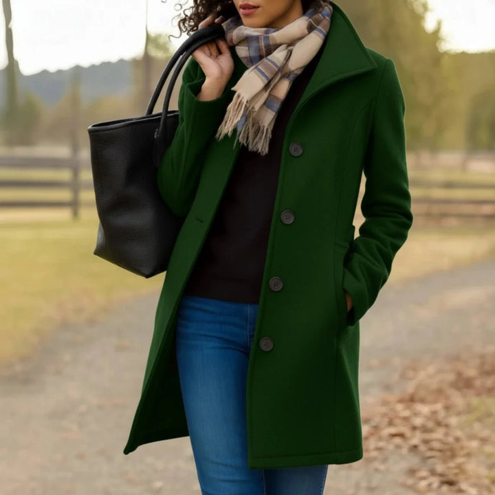 Women's Classic Mid-Length Wool-Blend Coat with Button Front