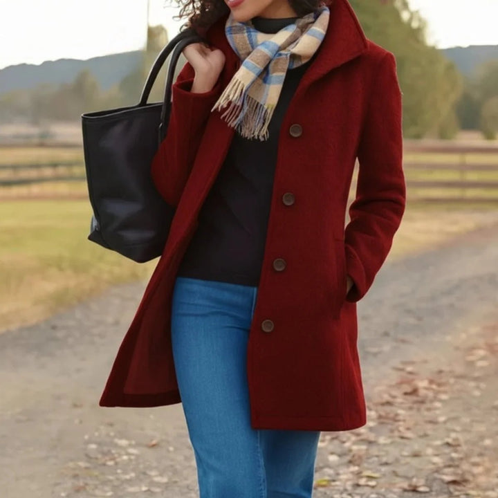 Women's Classic Mid-Length Wool-Blend Coat with Button Front