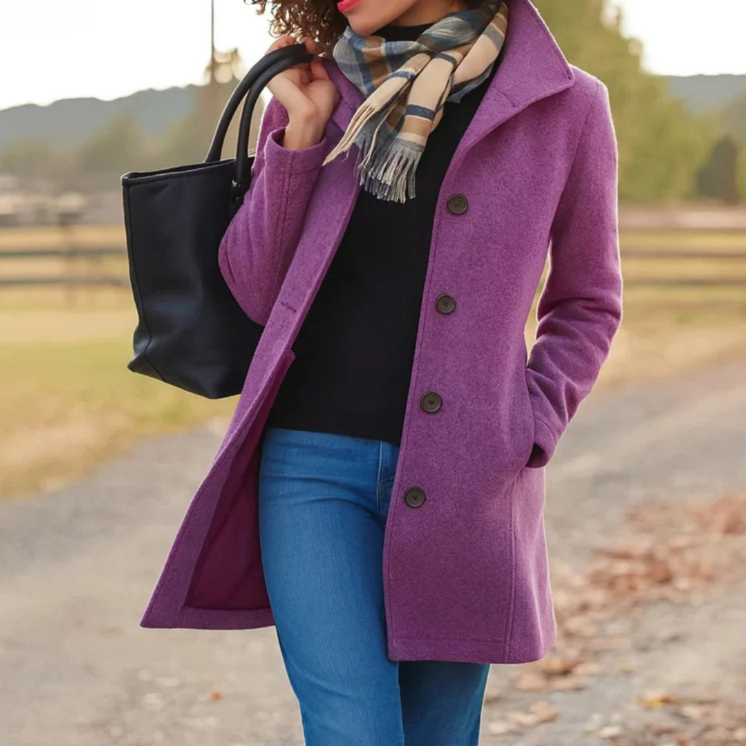 Women's Classic Mid-Length Wool-Blend Coat with Button Front