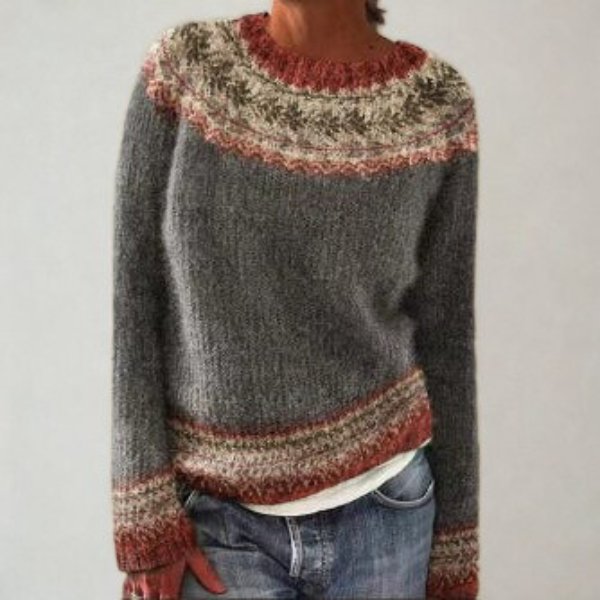 Women's Comfortable Jumper with Yoke Pattern Neckline