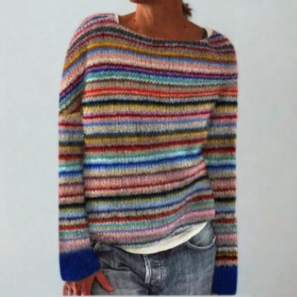 Women's Comfortable Jumper with Yoke Pattern Neckline