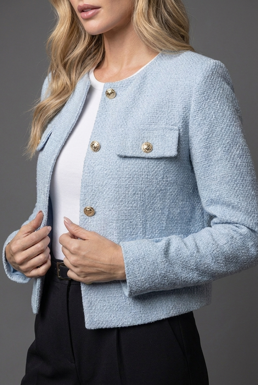 Women's Elegant Cropped Blazer Jacket with Gold Button Details