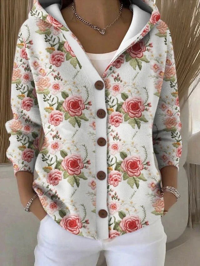 Women's Elegant Hooded Sweater with Button Front