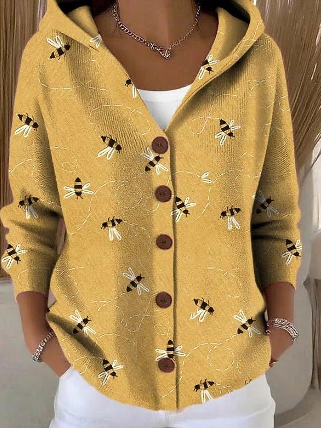 Women's Elegant Hooded Sweater with Button Front