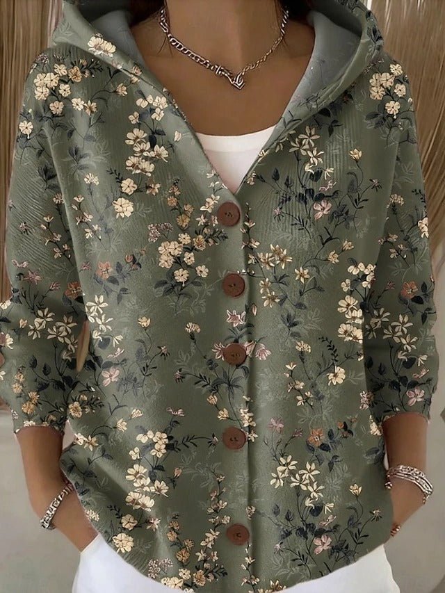 Women's Elegant Hooded Sweater with Button Front