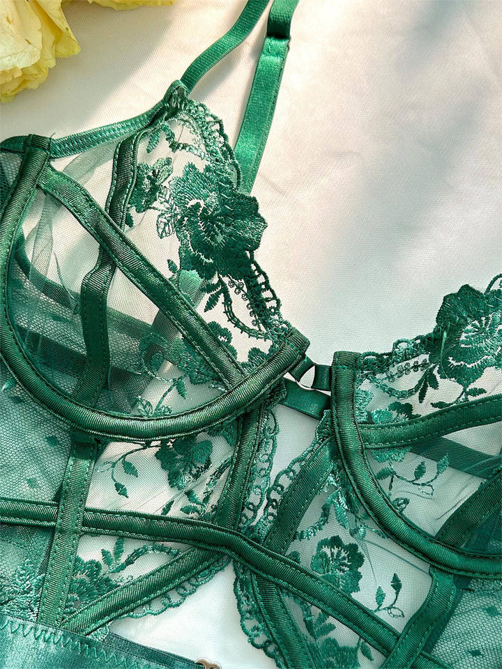 Women's Emerald Green Lace Bodysuit with Supportive Underwire