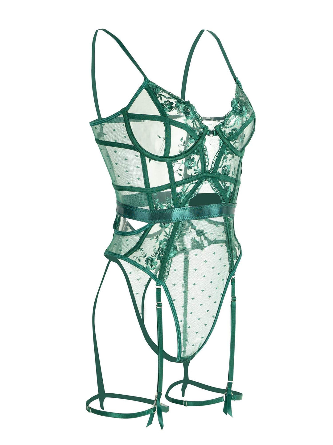 Women's Emerald Green Lace Bodysuit with Supportive Underwire