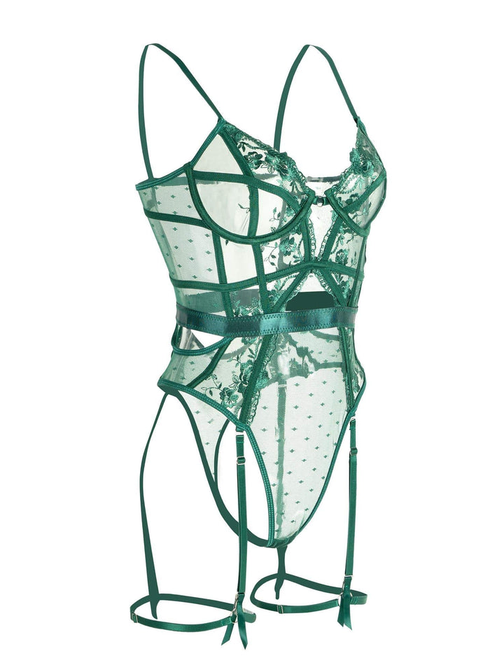 Women's Emerald Green Lace Bodysuit with Supportive Underwire