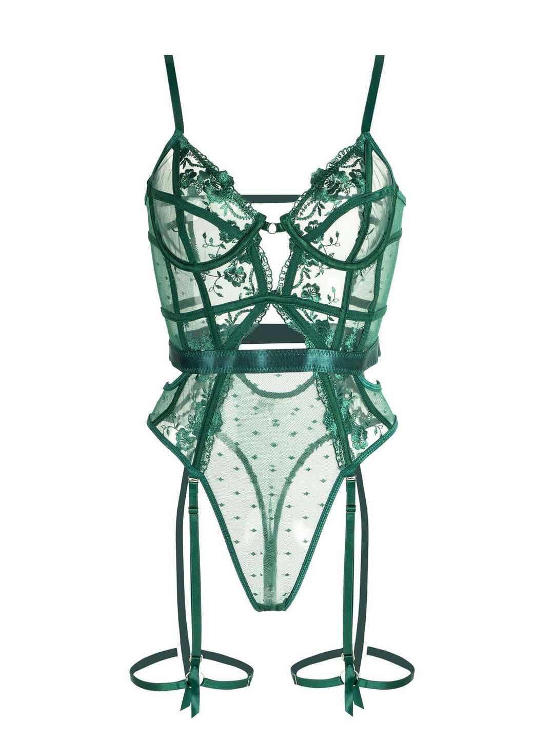 Women's Emerald Green Lace Bodysuit with Supportive Underwire