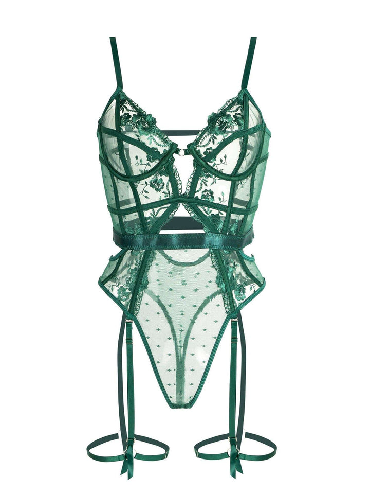 Women's Emerald Green Lace Bodysuit with Supportive Underwire