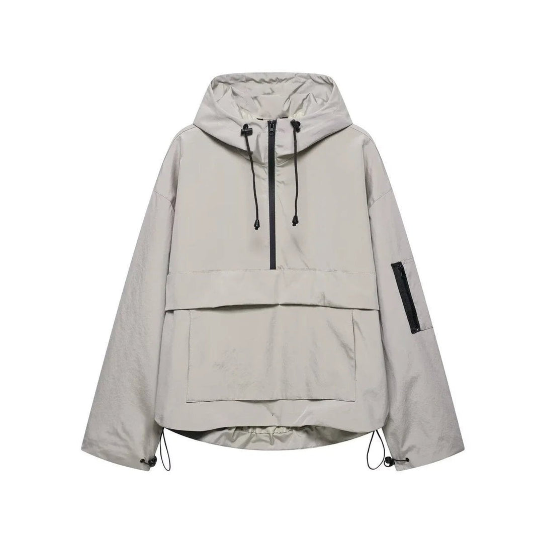 Women's Hooded Pullover Anorak Quilted Jacket | Half-Zip Relaxed Fit