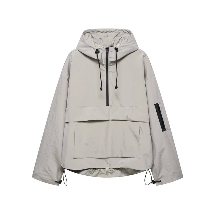 Women's Hooded Pullover Anorak Quilted Jacket | Half-Zip Relaxed Fit