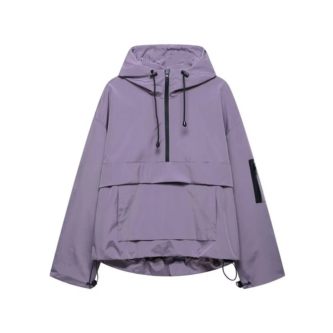 Women's Hooded Pullover Anorak Quilted Jacket | Half-Zip Relaxed Fit