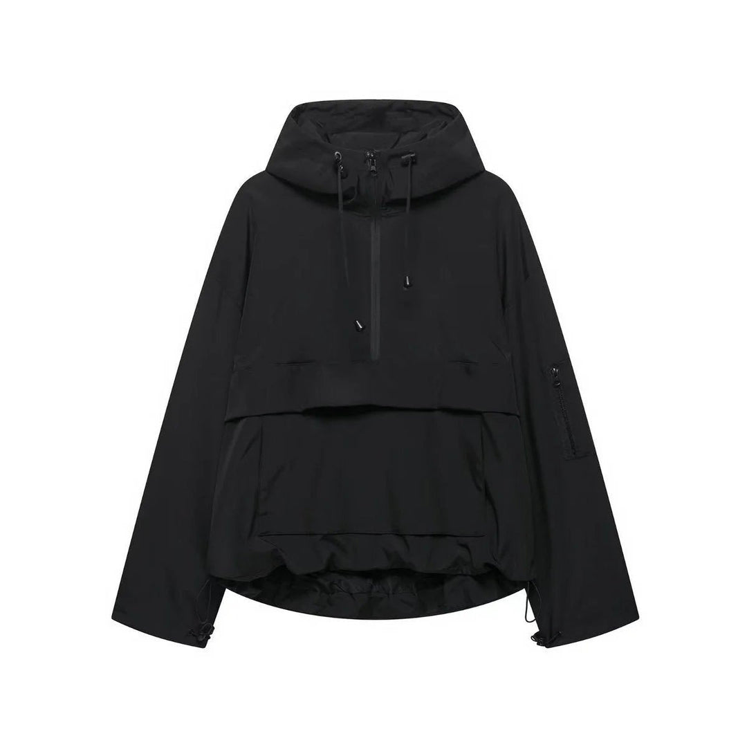 Women's Hooded Pullover Anorak Quilted Jacket | Half-Zip Relaxed Fit