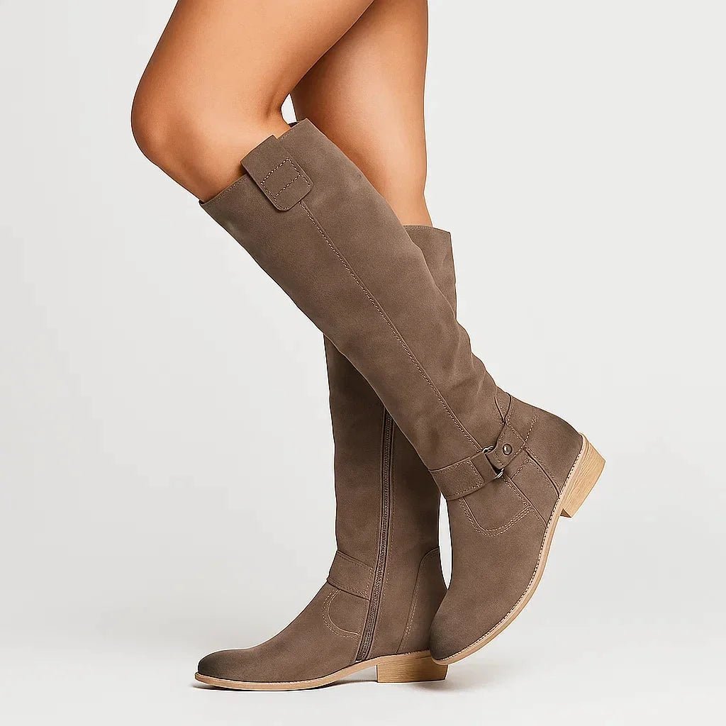 Women's Knee-High Suede Boots with Block Heel