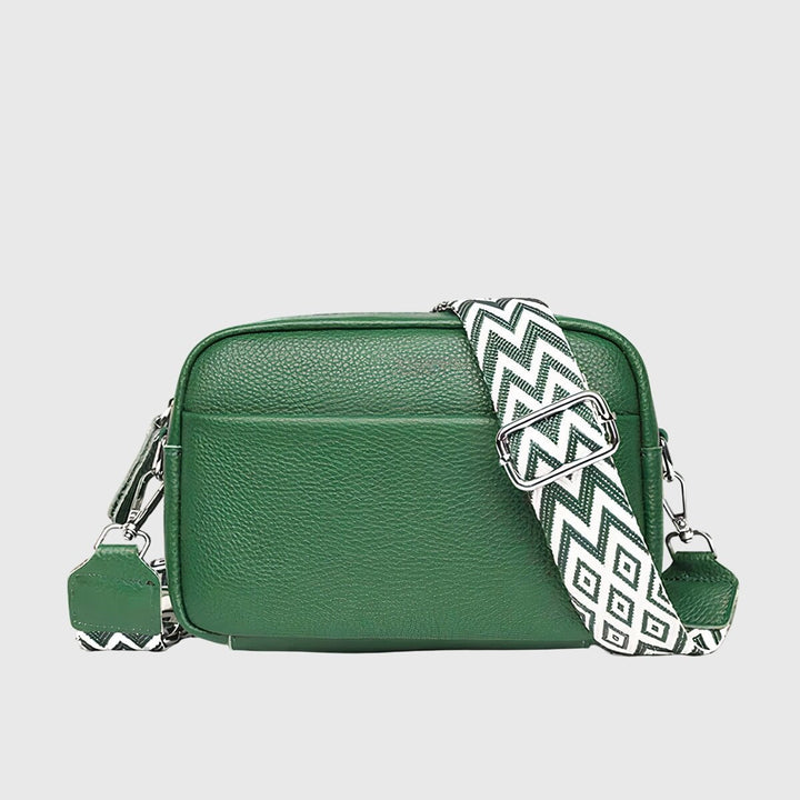 Women's Leather Shoulder Bag with Wide Patterned Strap