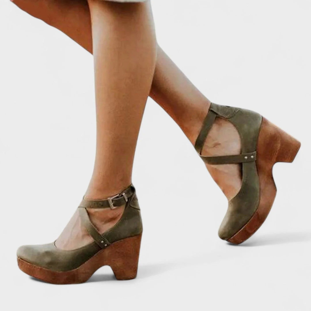 Women's Orthopedic Leather Platform Sandals with Ankle Strap