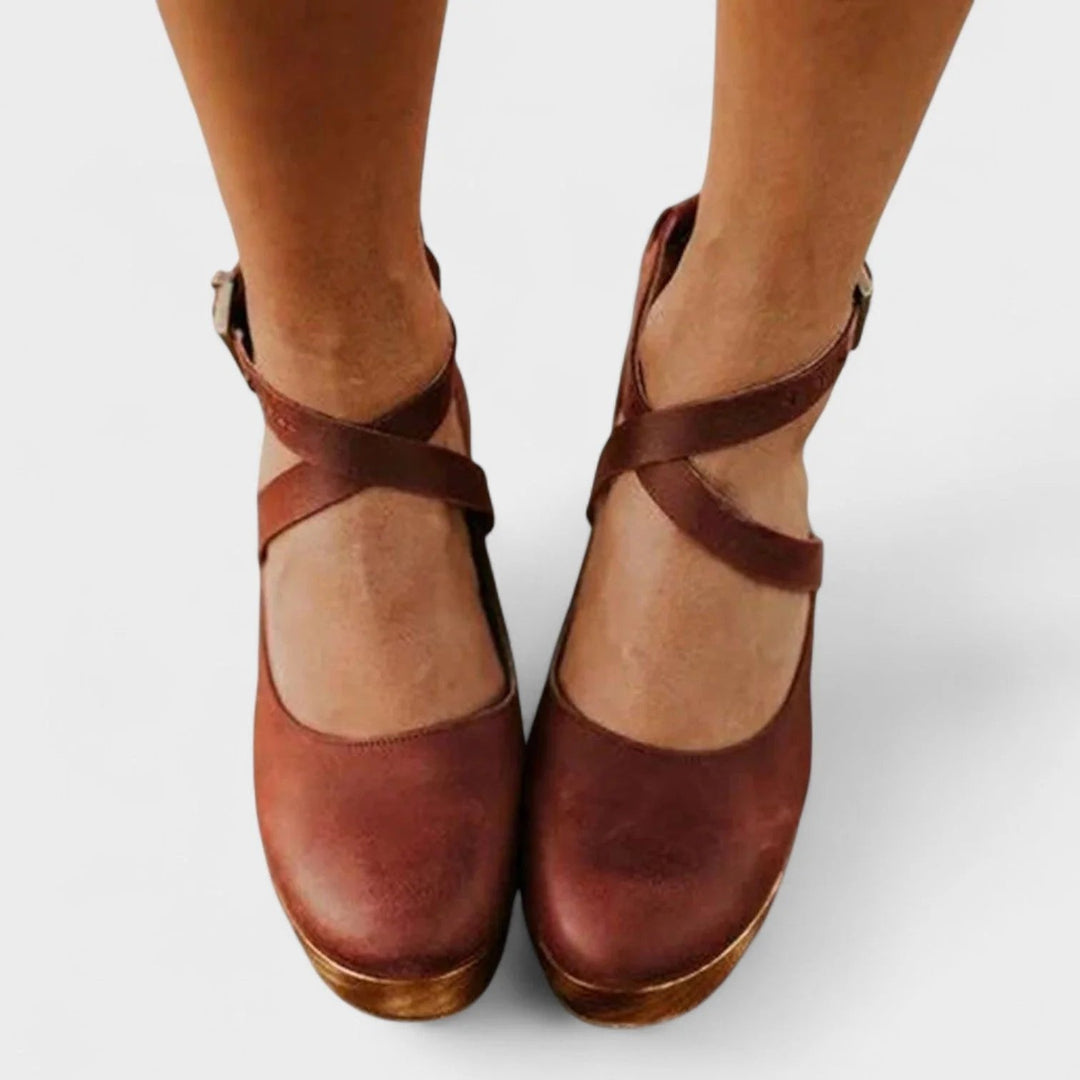 Women's Orthopedic Leather Platform Sandals with Ankle Strap