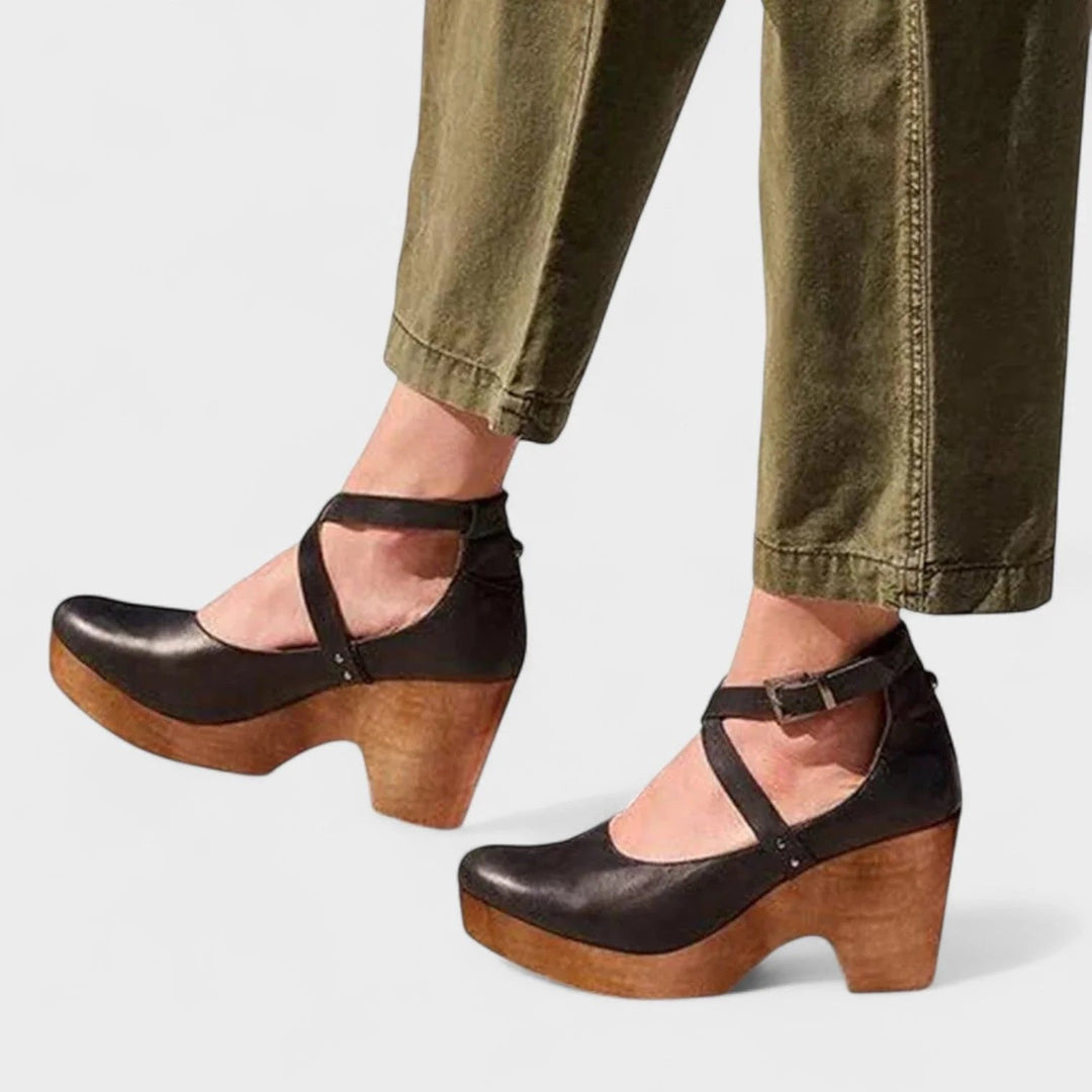 Women's Orthopedic Leather Platform Sandals with Ankle Strap