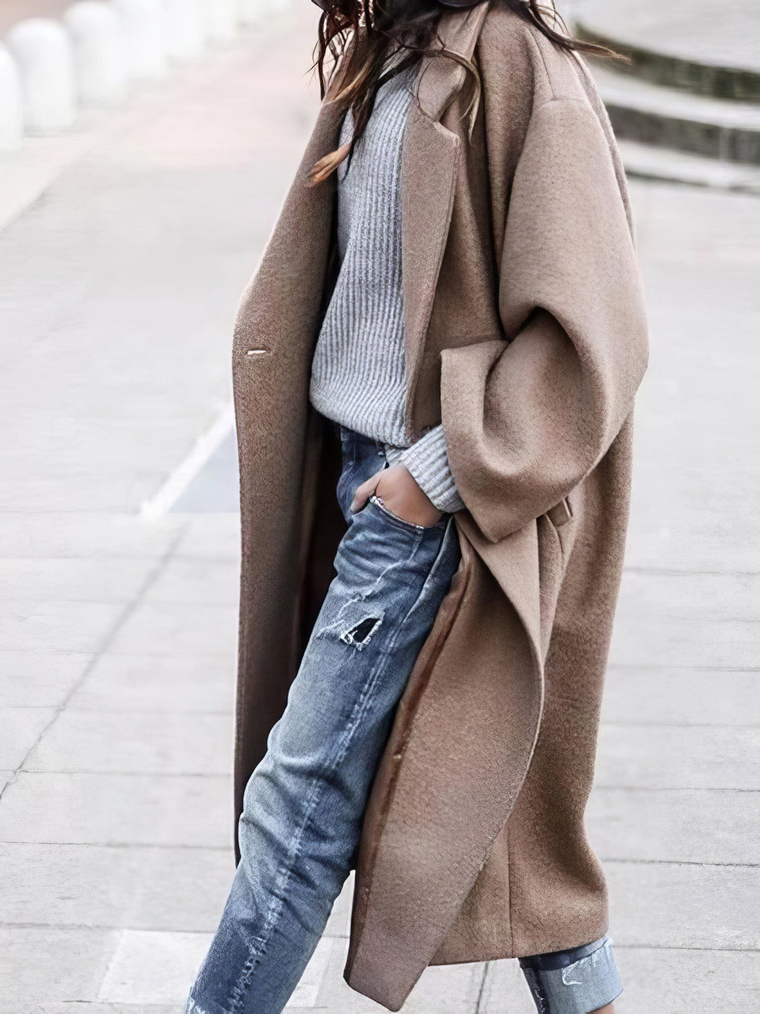 Women's Oversized Long Wool Winter Coat - Relaxed Fit for Cold Weather