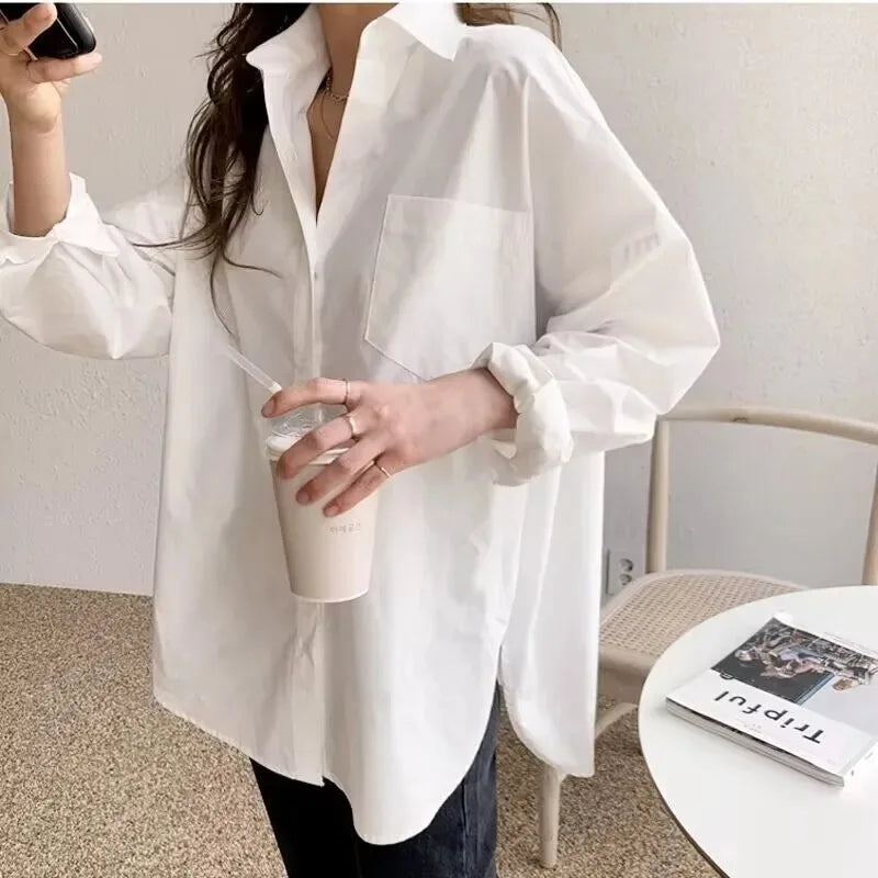 Women's Oversized Button Down Long Sleeve Blouse