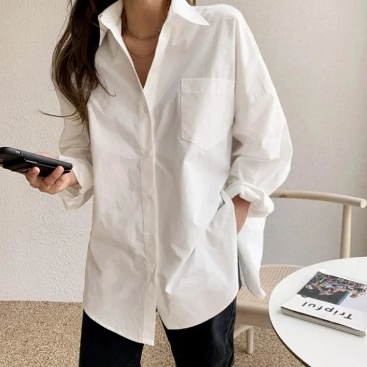 Women's Oversized Button Down Long Sleeve Blouse