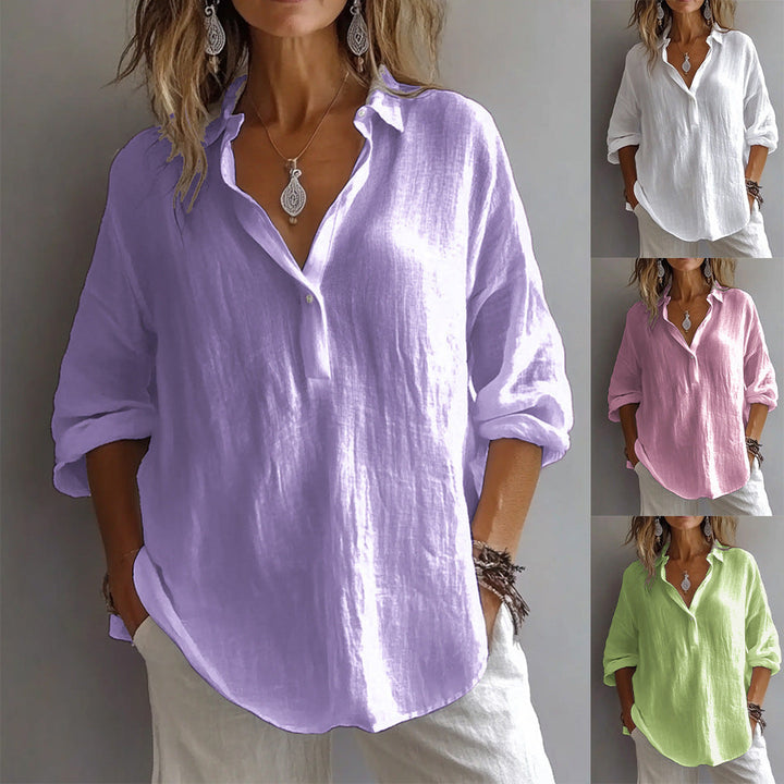 Women's Relaxed Fit Button-Up Shirt with Wide Sleeves