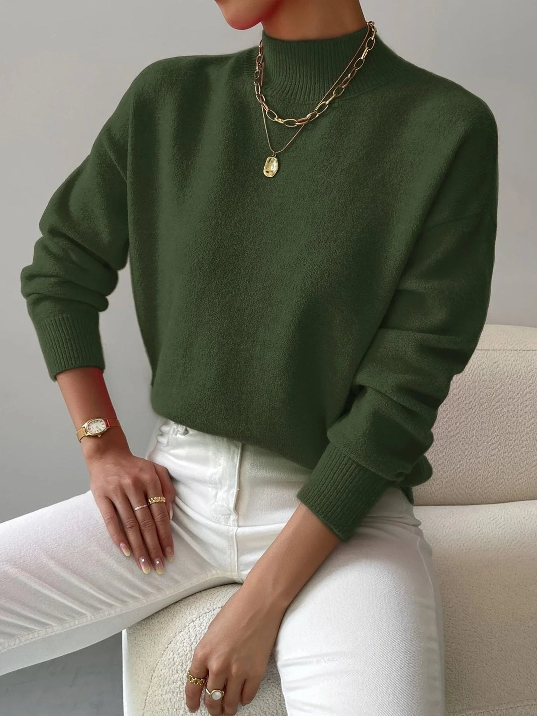 Women's Ribbed Roll Neck Sweater with Fitted Cuffs