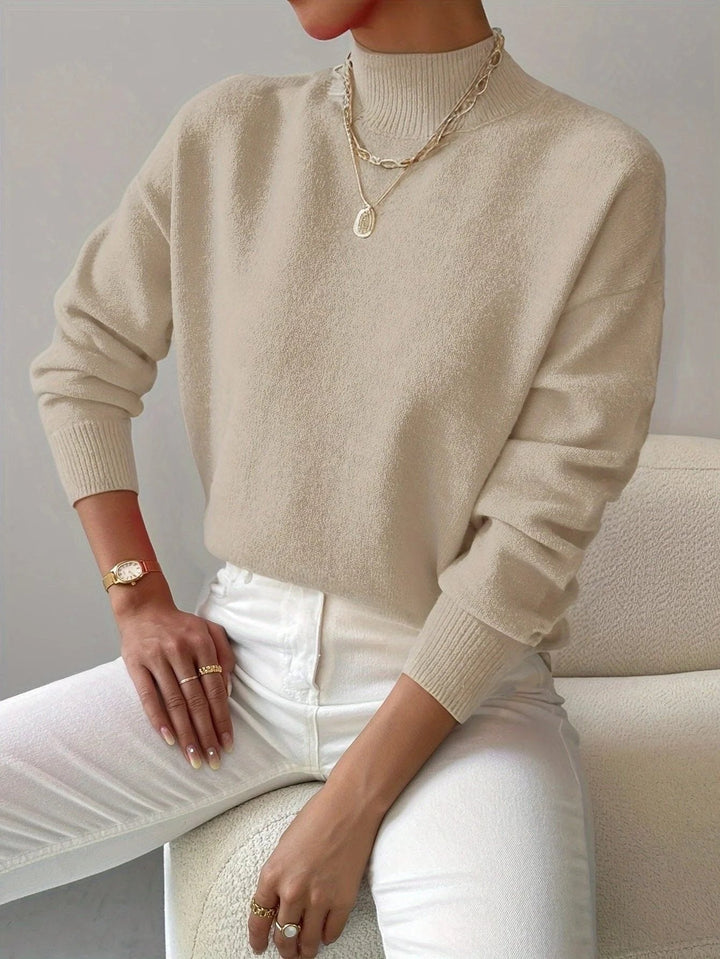 Women's Ribbed Roll Neck Sweater with Fitted Cuffs