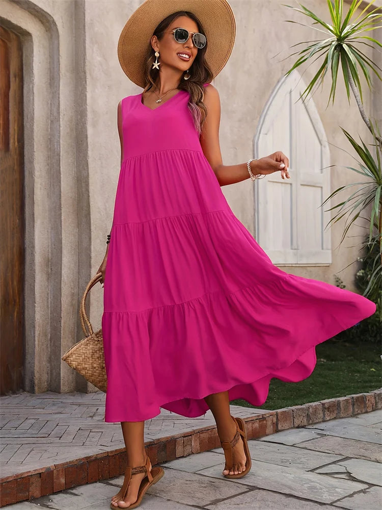 Women's Sleeveless Tiered Maxi Summer Dress