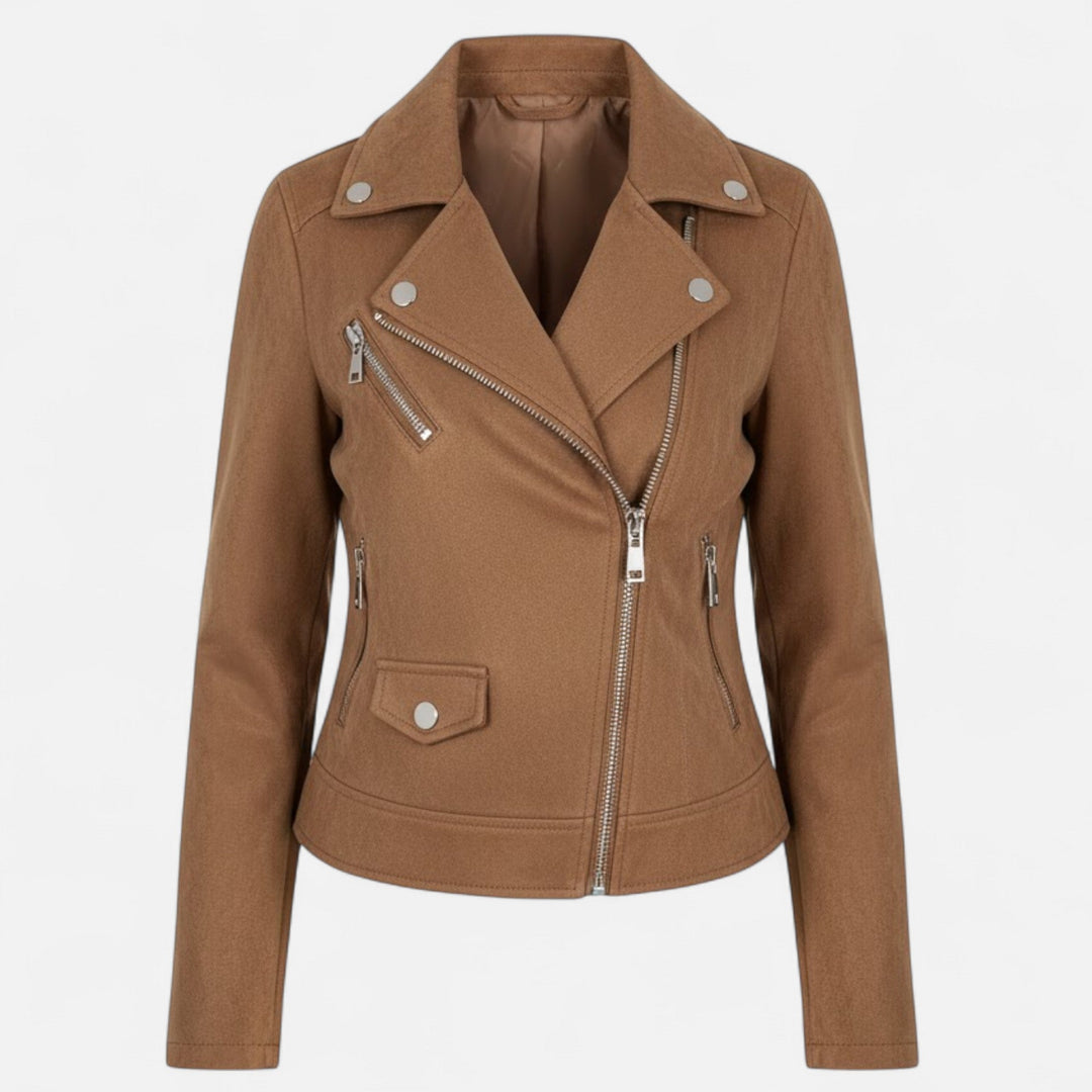 Women's Slim Lapel Zip Jacket with Pockets