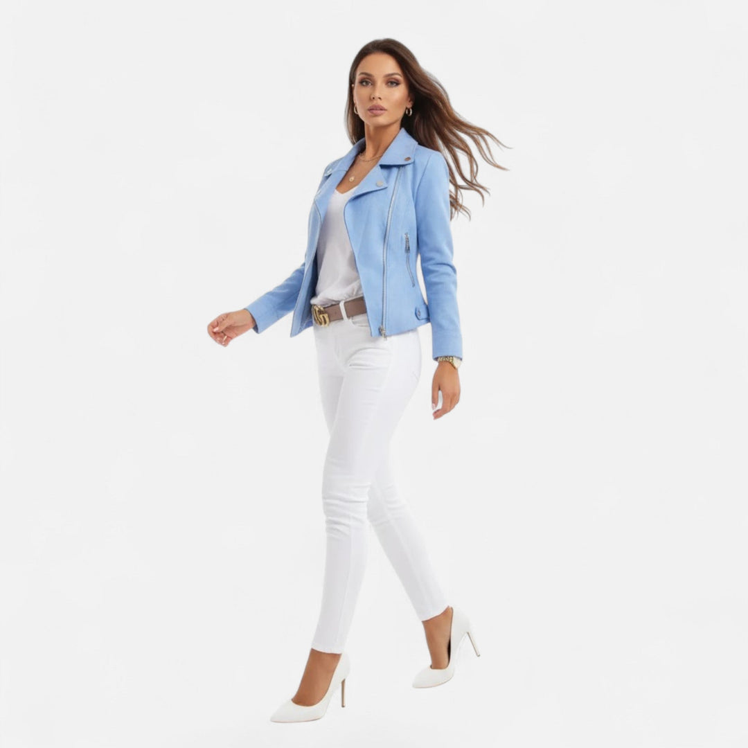 Women's Slim Lapel Zip Jacket with Pockets
