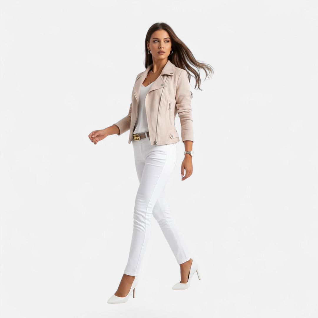 Women's Slim Lapel Zip Jacket with Pockets