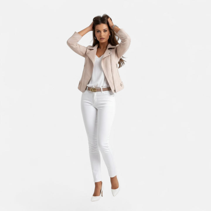 Women's Slim Lapel Zip Jacket with Pockets