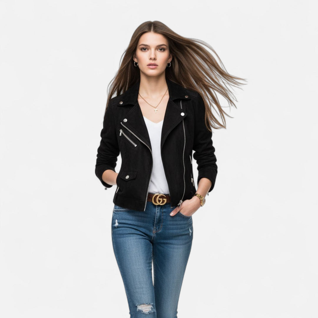 Women's Slim Lapel Zip Jacket with Pockets
