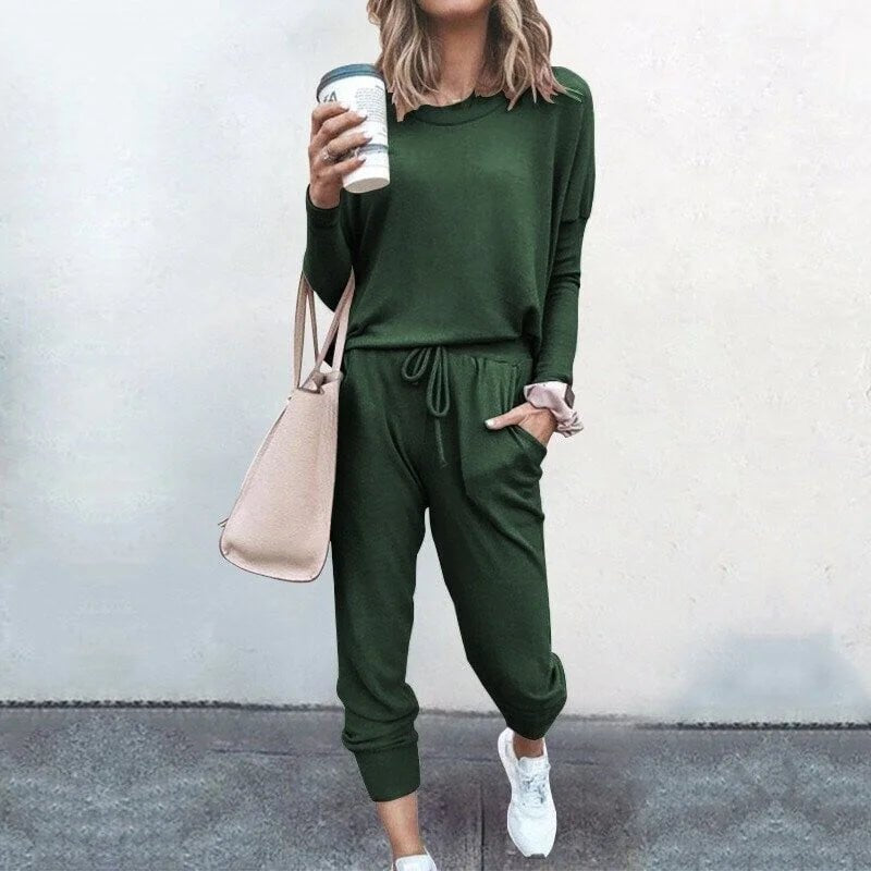 Women's Soft Knit Loungewear Set with Drawstring Joggers