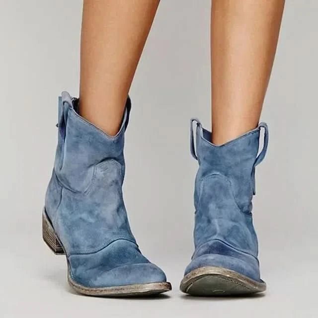 Women's Vintage Western Ankle Boots with Pull-Tab