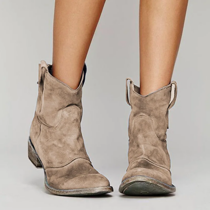 Women's Western Ankle Boots with Stylish Pull Tabs