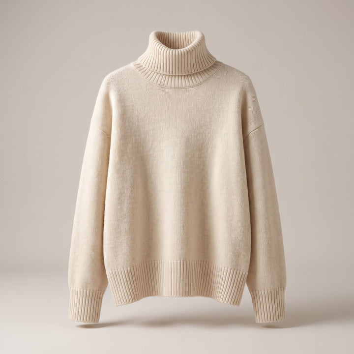 Women's Wool High-Neck Sweater with Dropped Shoulder