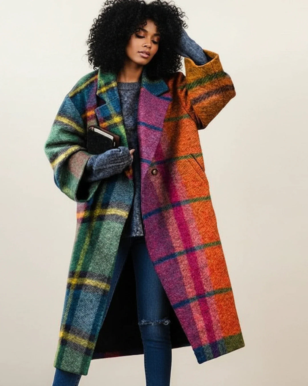 Sarah | Women's Colorful Long Winter Coat Made of Wool