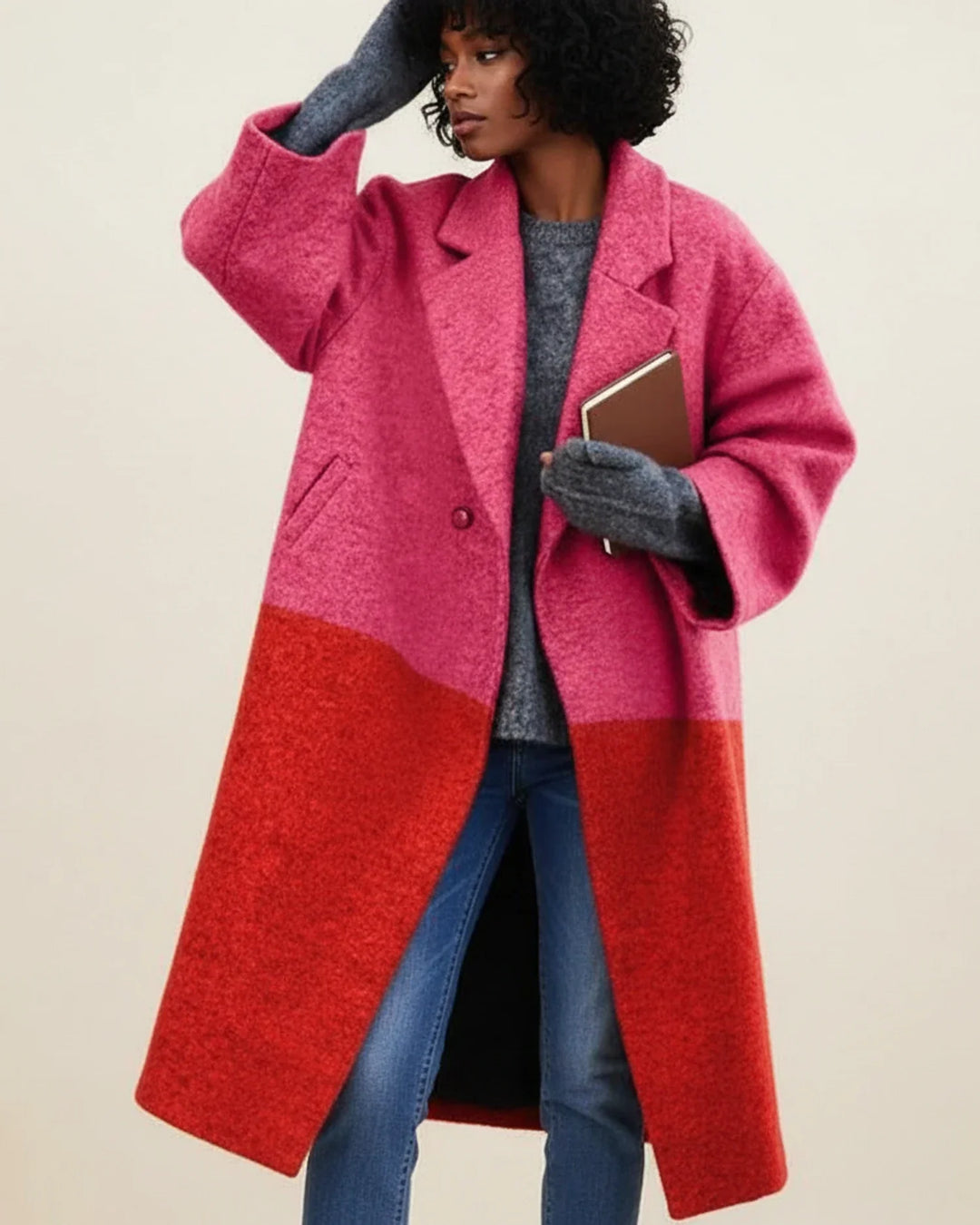 Sarah | Women's Colorful Long Winter Coat Made of Wool