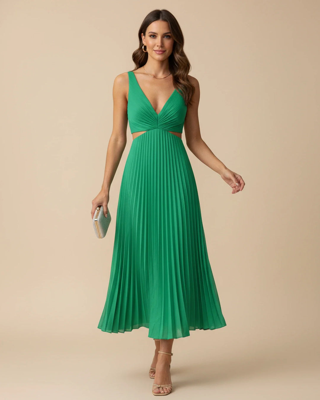 Women's Pleated A-Line Midi Dress