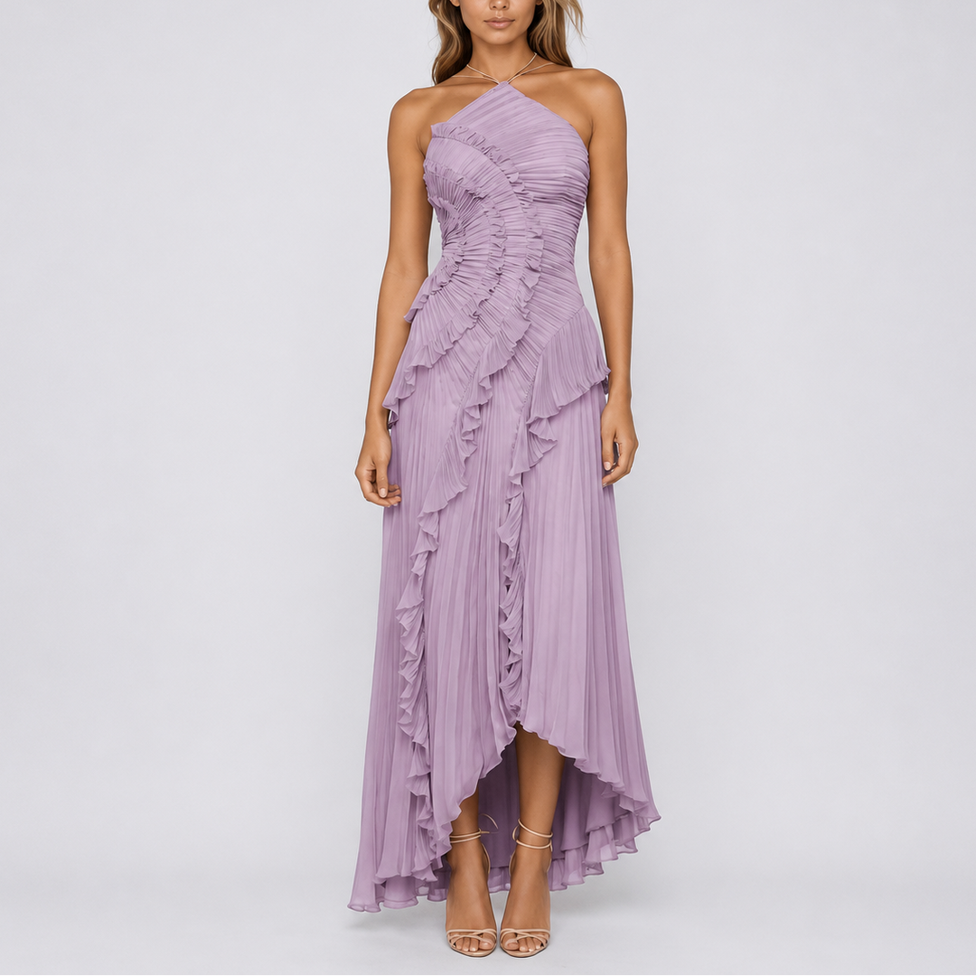 Women's Pleated Ruffle Halter Maxi Dress for Weddings & Events