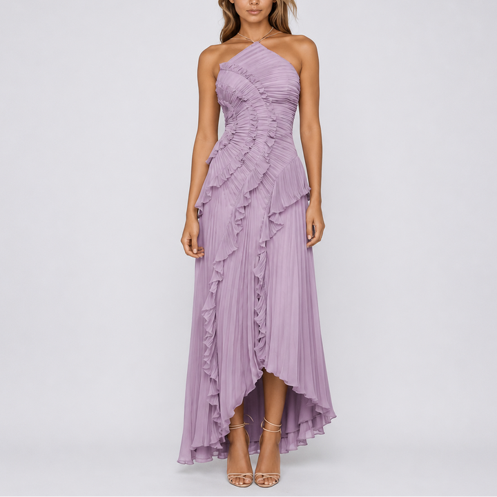 Women's Pleated Ruffle Halter Maxi Dress for Weddings & Events