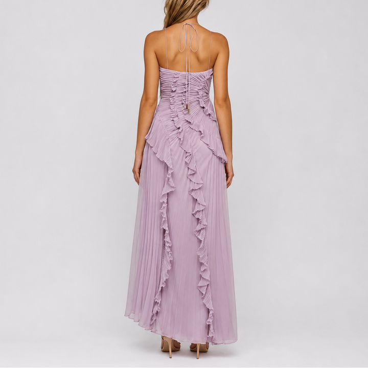 Women's Pleated Ruffle Halter Maxi Dress for Weddings & Events