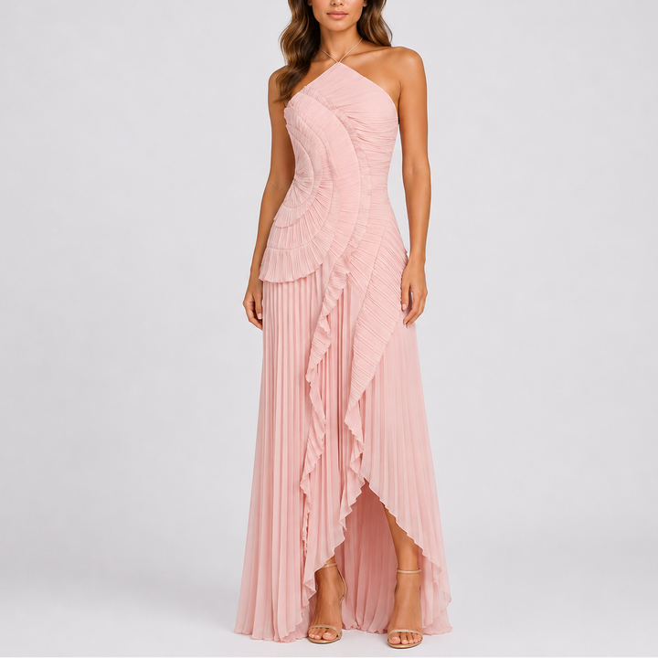 Women's Pleated Ruffle Halter Maxi Dress for Weddings & Events