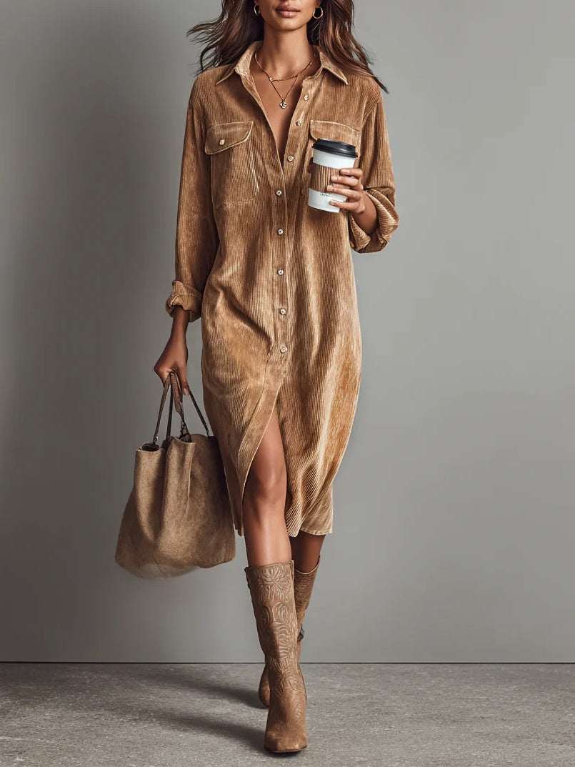Jacklyn Women's Button Front Long Sleeve Midi Dress - Elena Harper